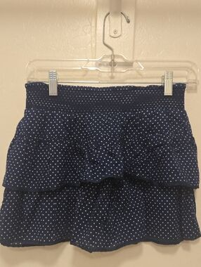 American Eagle Outfitters Navy with White Polka Dot Tiered Mini Skirt